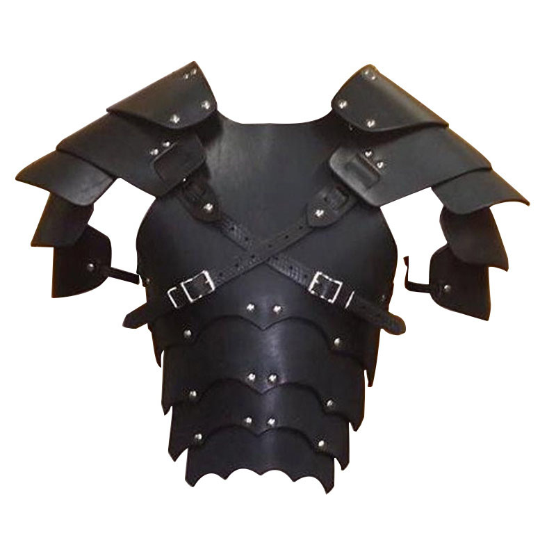 LARP Viking Armor Kleding Gender-neutrale kleding volwassenen Pakken Premium Middeleeuwse Armor Prometheus Zwart Leer One Shoulder Armour Harnes/Pauldrons met Verstelbare Gesp Riemen 